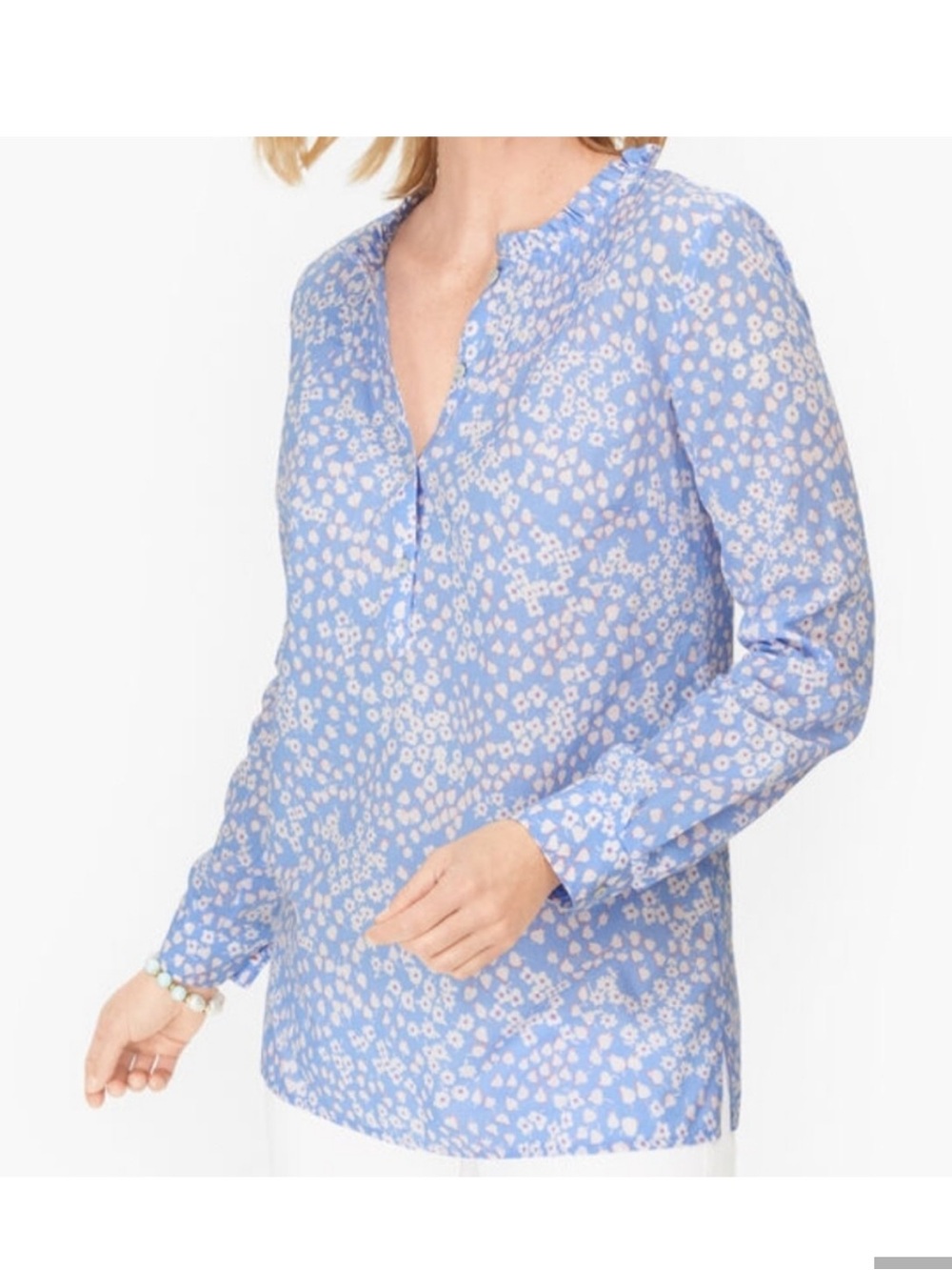 TALBOTS DITZY FLORAL PIN TUCK PULLOVER TOP